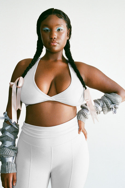 Pilates Princess Barre Racerback Sports Bra Icy Gray and Zippy High Waist Flare Legging Icy Gray by Frankies Bikinis 