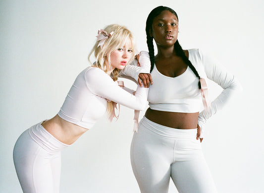 Pilates Princess Plié V-Neck Long Sleeve Top Icy Pink and Pointe High Waist Legging Icy Pink, Plié V-Neck Long Sleeve Top Icy Gray and Pointe High Waist Legging Icy Gray by Frankies Bikinis 