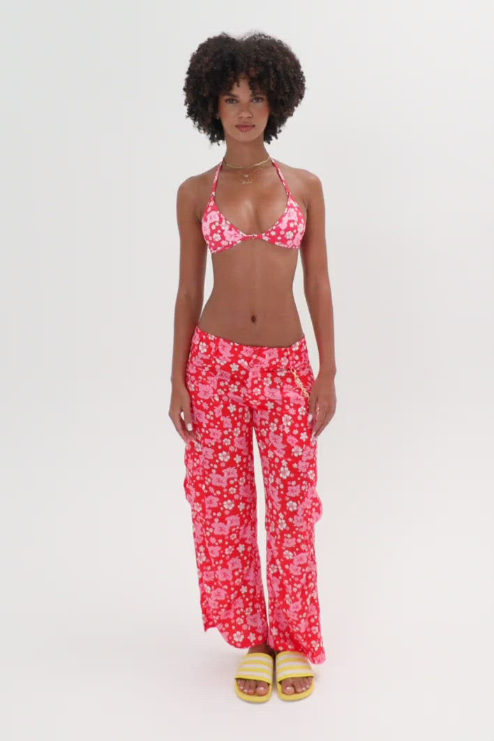 Chilli Satin Floral Cargo Pant Coconut Girl Video