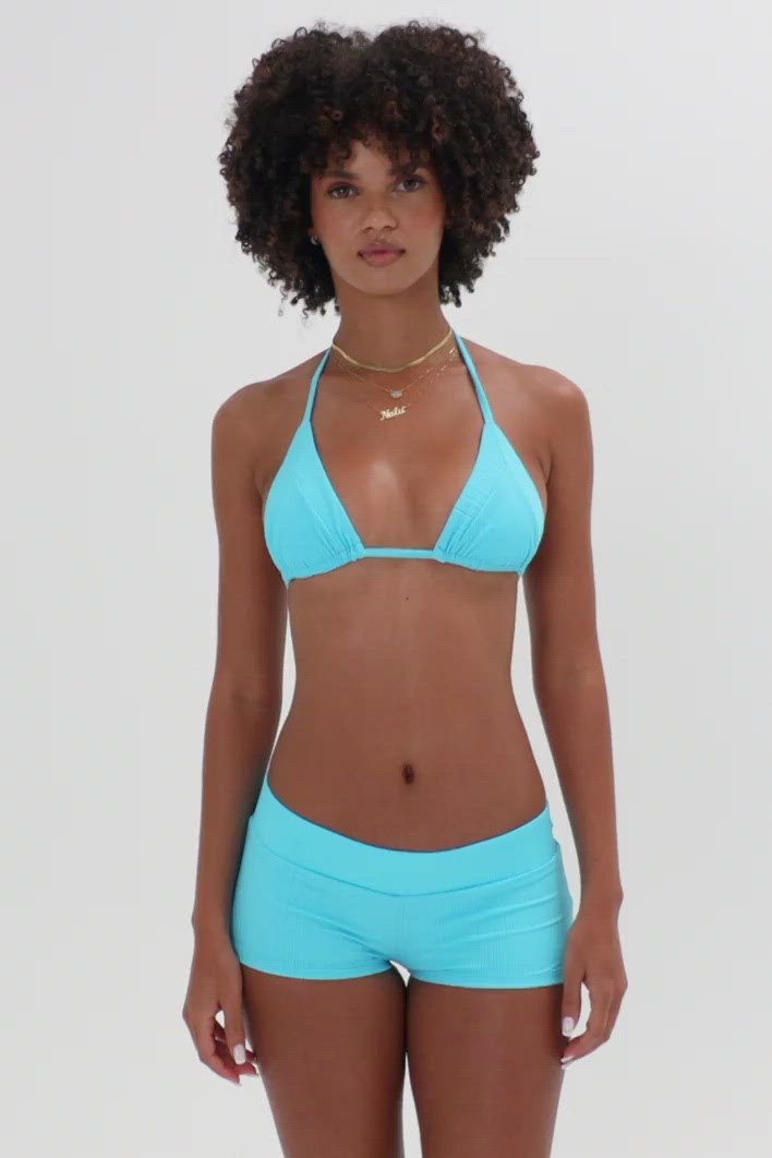 Sky Plissé String Bikini Top Aquamarine Video