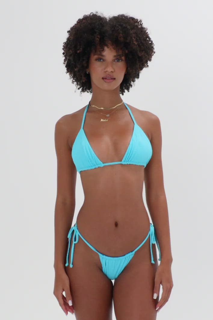 Tia Plissé Triangle Bikini Top Aquamarine Video