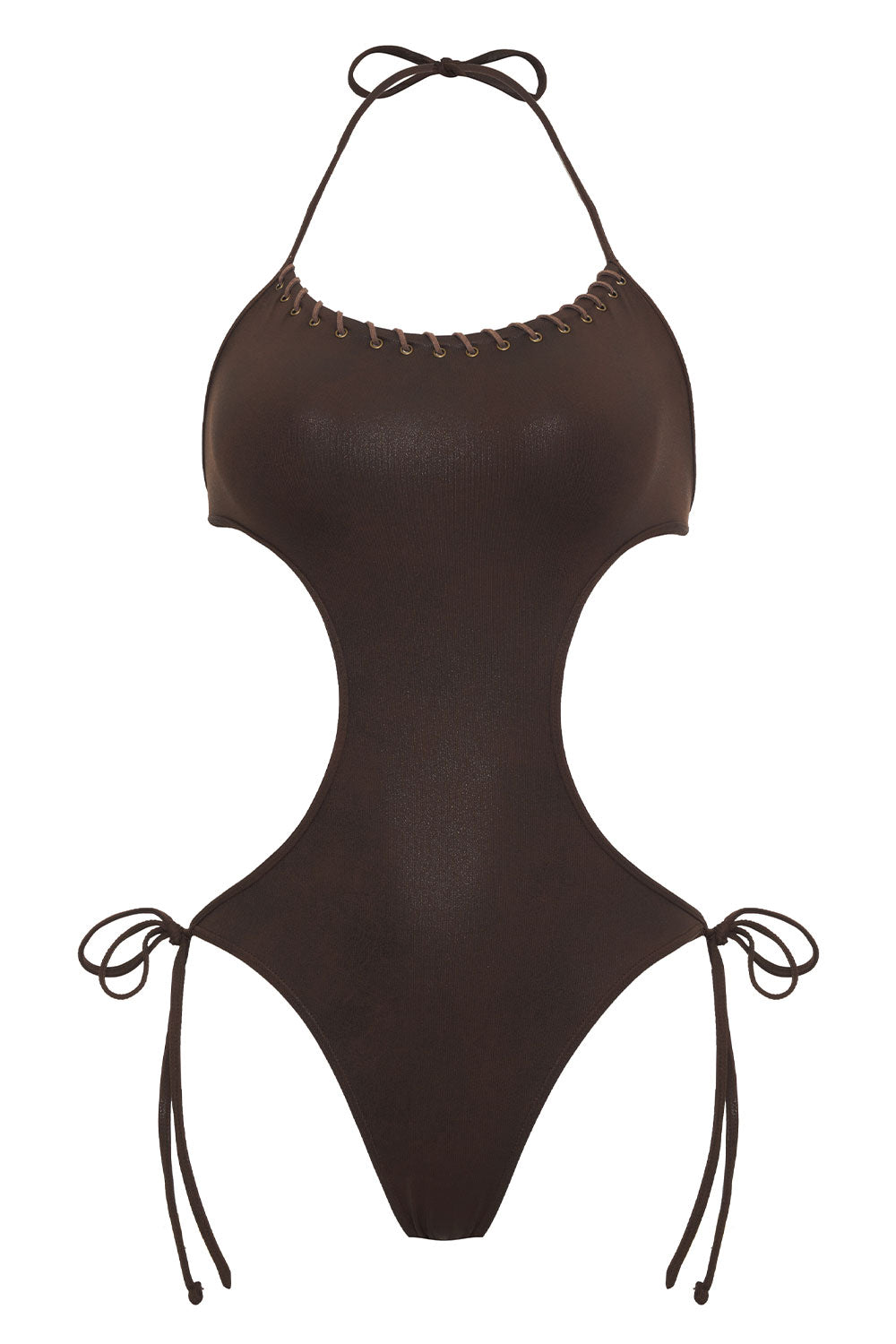 Celeste Leather Look Monokini One Piece Swimsuit - Cocoa