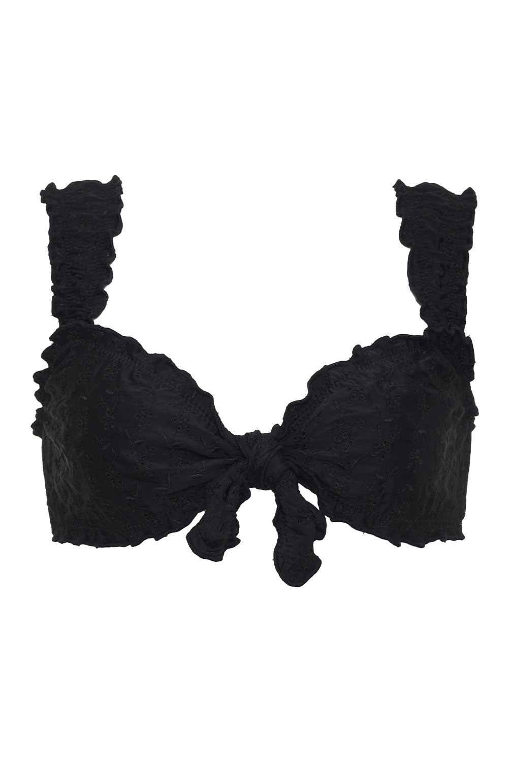 Colby Eyelet Ruffle Bikini Top  Black