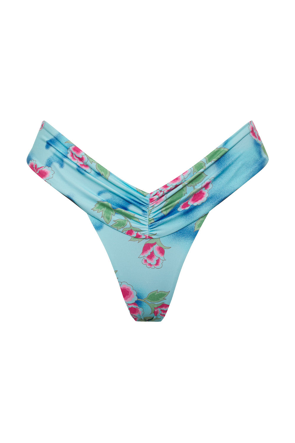 Dexter Floral Thong Bikini Bottom - Blue Daiquiri