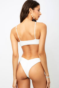 Frankies Bikinis Austin White V-shape Ribbed Cheeky Bottom