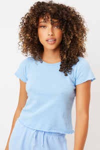Baby Tee Chambray Ribbed High Neck Crop Top