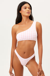 barb pink picnic gingham print one shoulder bikini
