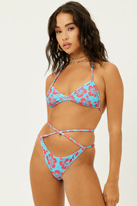 Boardwalk Blue Magic Terry Floral String Bikini Top
