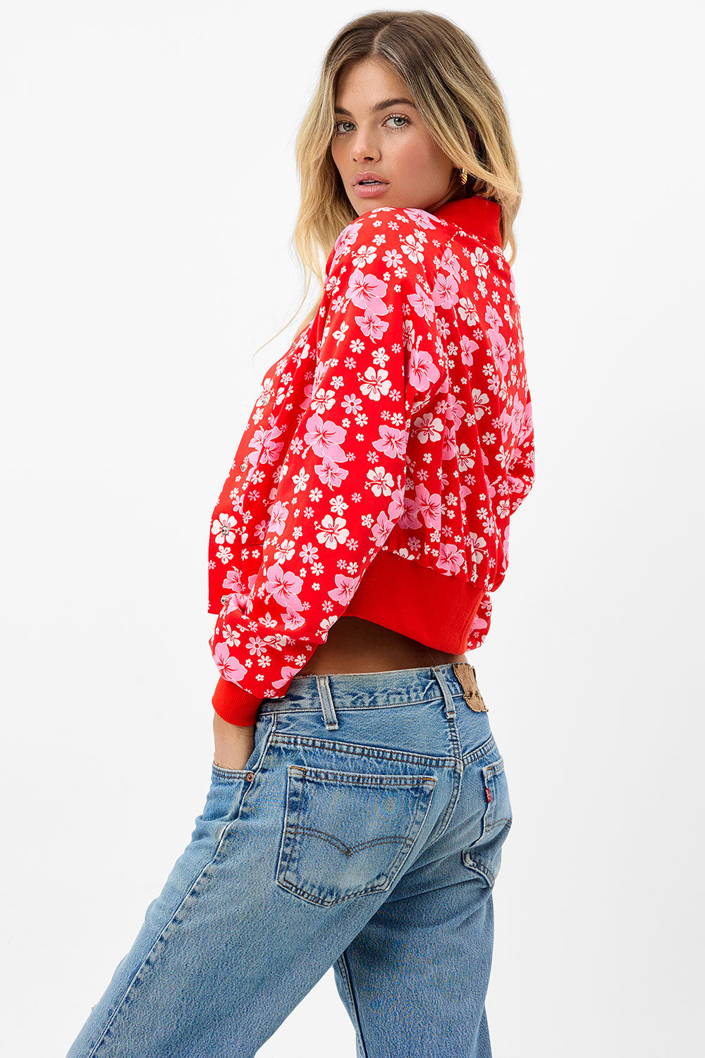 Cameron Satin Floral Cropped Jacket - Coconut Girl