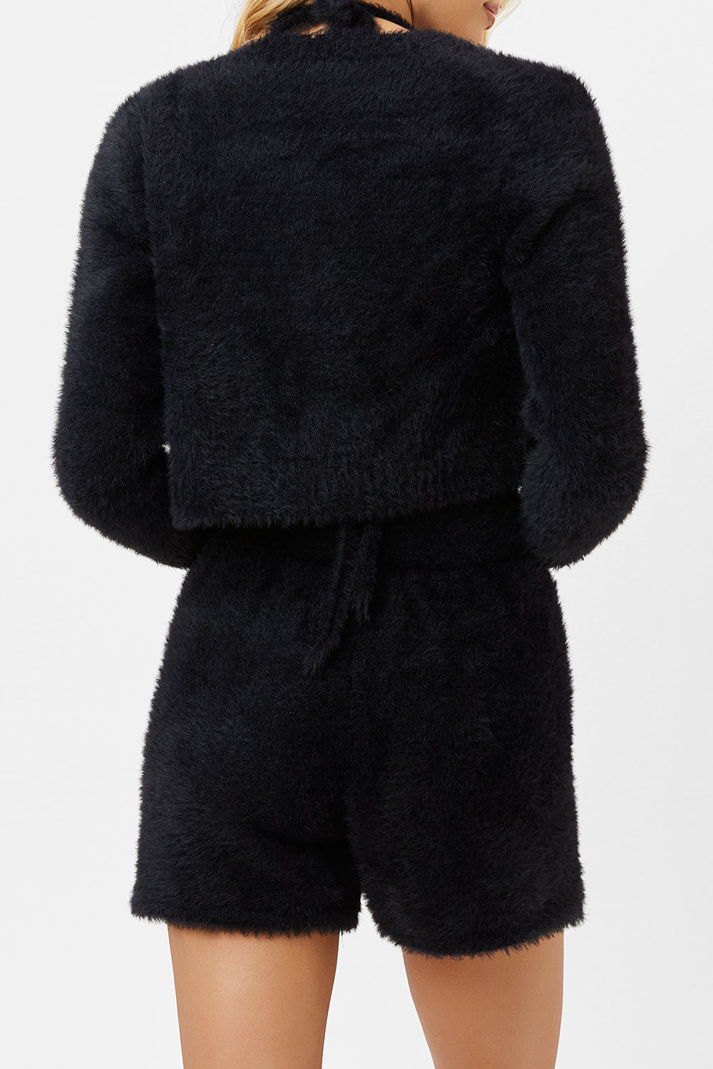 Cheri Fuzzy Cardigan Sweater - Black