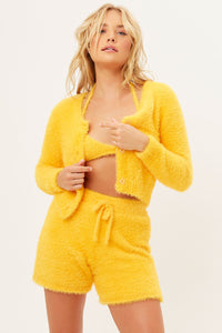 Cherie Sunshine Fuzzy Button Closure Cardigan Sweater