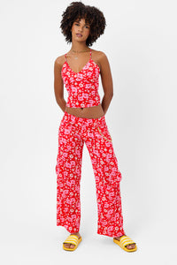 Chilli Satin Floral Cargo Pant Coconut Girl