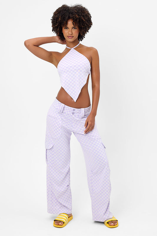 Product--chilli purple checker print cargo pant