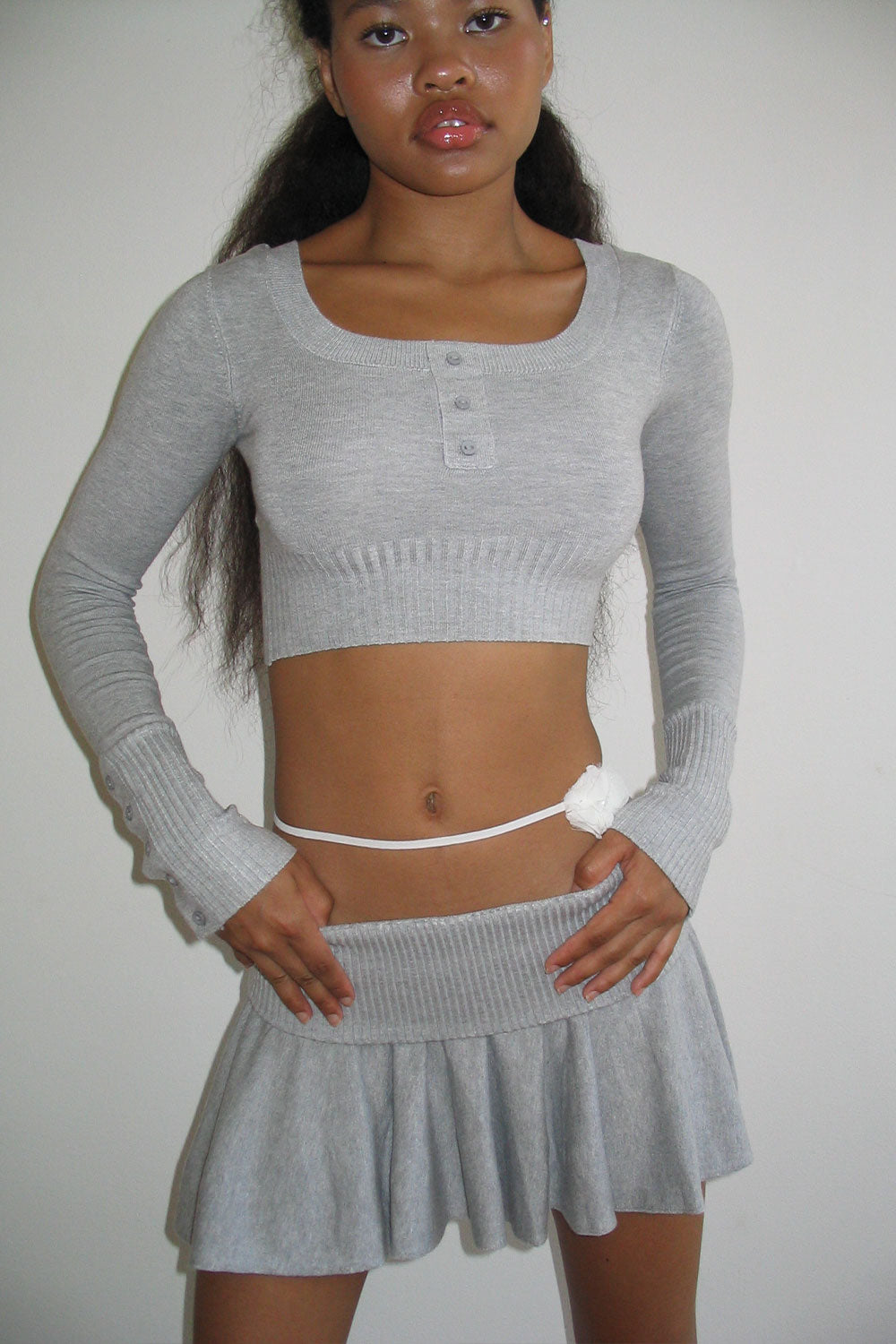 Claude Lightweight Knit Mini Skirt - Heather Grey Claude Lightweight Knit Mini Skirt - Heather Grey