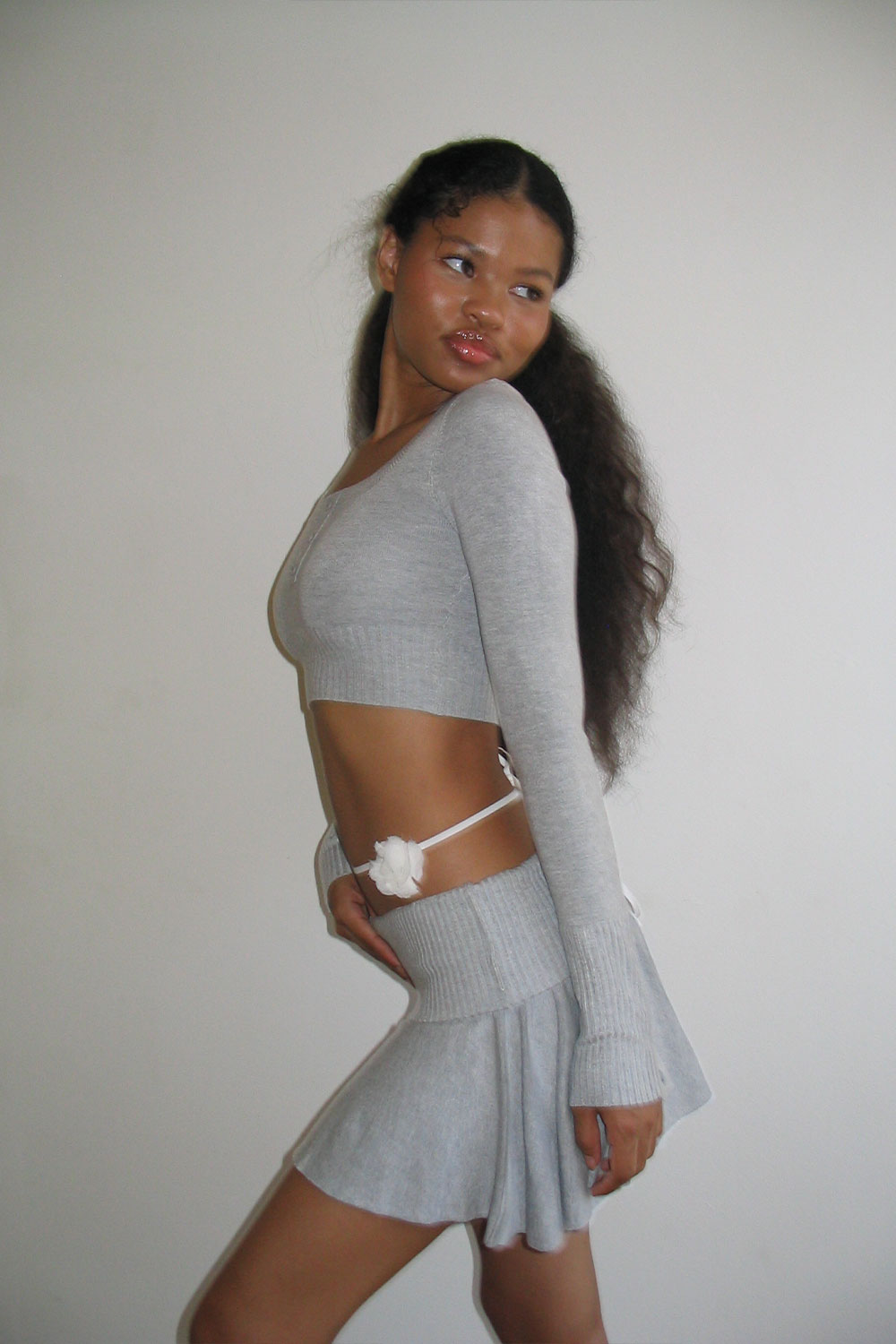 Claude Lightweight Knit Mini Skirt - Heather Grey Claude Lightweight Knit Mini Skirt - Heather Grey
