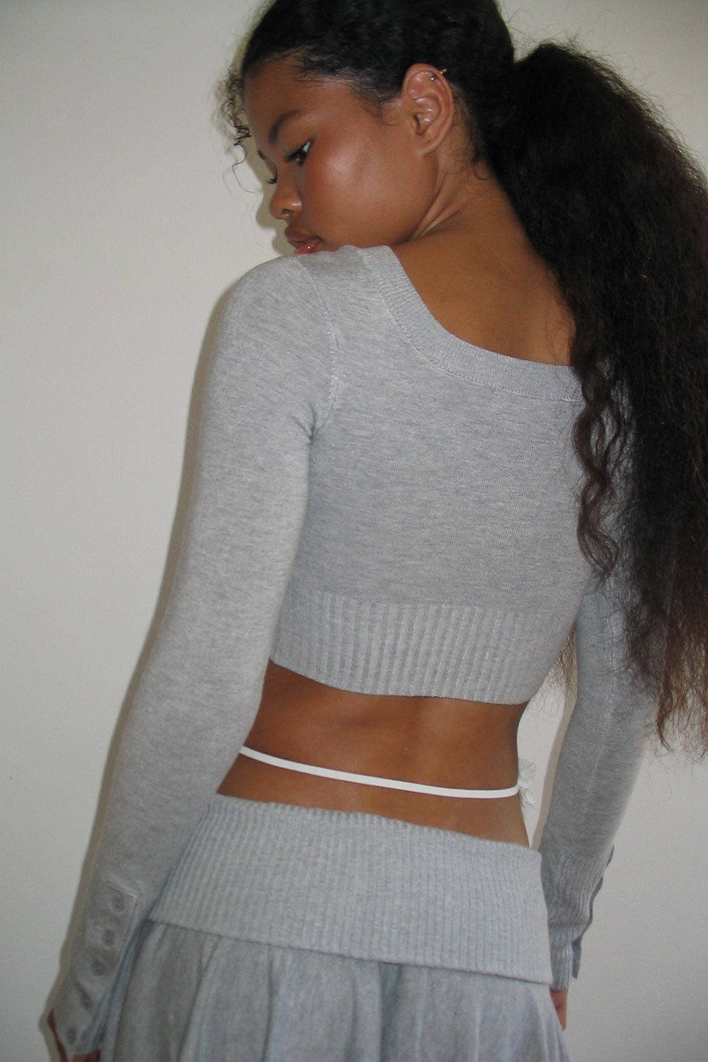 Claude Lightweight Knit Mini Crop Top - Heather Grey Claude Lightweight Knit Mini Crop Top - Heather Grey