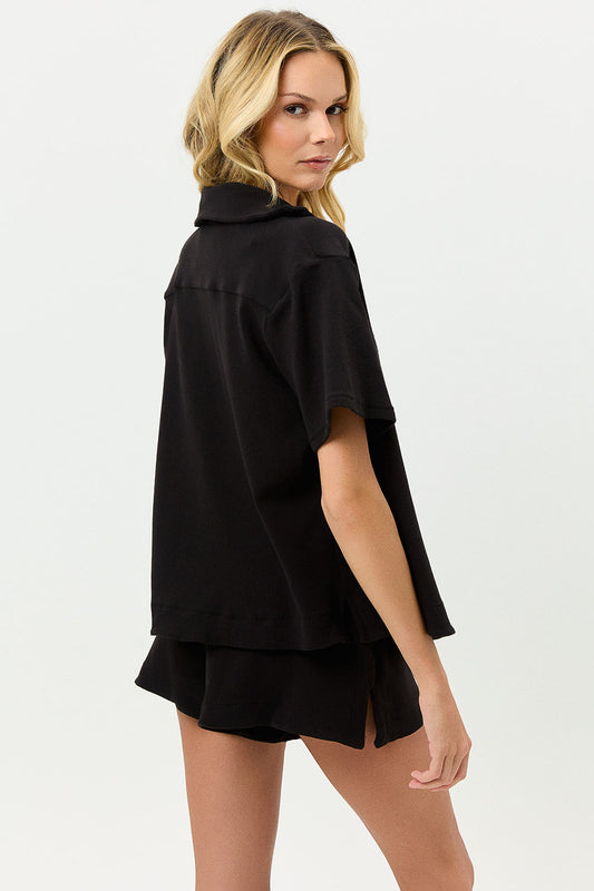 Product-Hover--Coco Terry Button Up Shirt Black 