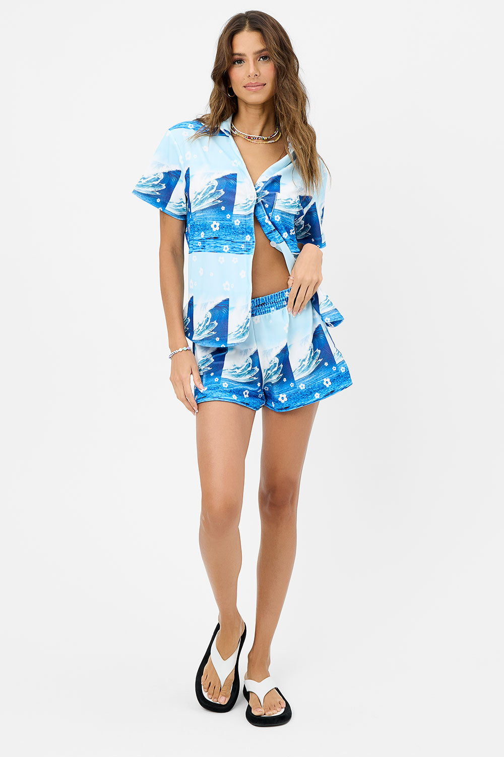 Coco Terry Button Up Shirt - Blue Tides