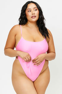 Croft 90's Pink Satin Cheeky One Piece Swimsuit Extended