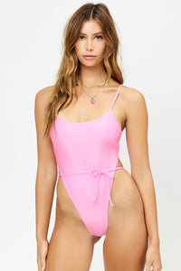 Croft 90's Pink Satin Cheeky One Piece Swimsuit 