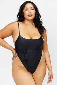 Croft Black Satin Cheeky One Piece Swimsuit Extended