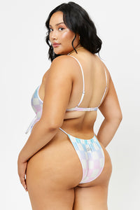 Croft Pastel Checker Satin Cheeky One Piece Swimsuit Extended