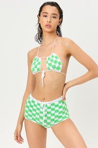 Eliza Crotchet Halter Bikini Top Jade Checker