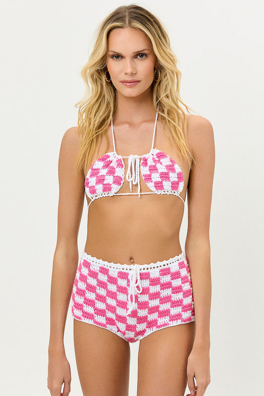 Product-Hover--Eliza Pink Checker Crochet Halter Top 