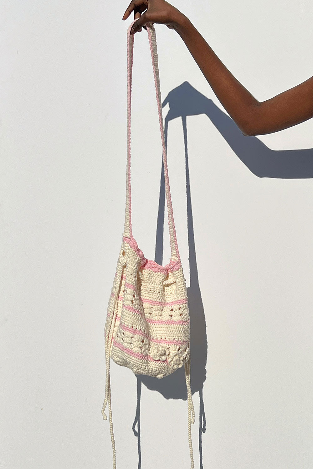 Eloise Crochet Drawstring Bag - White