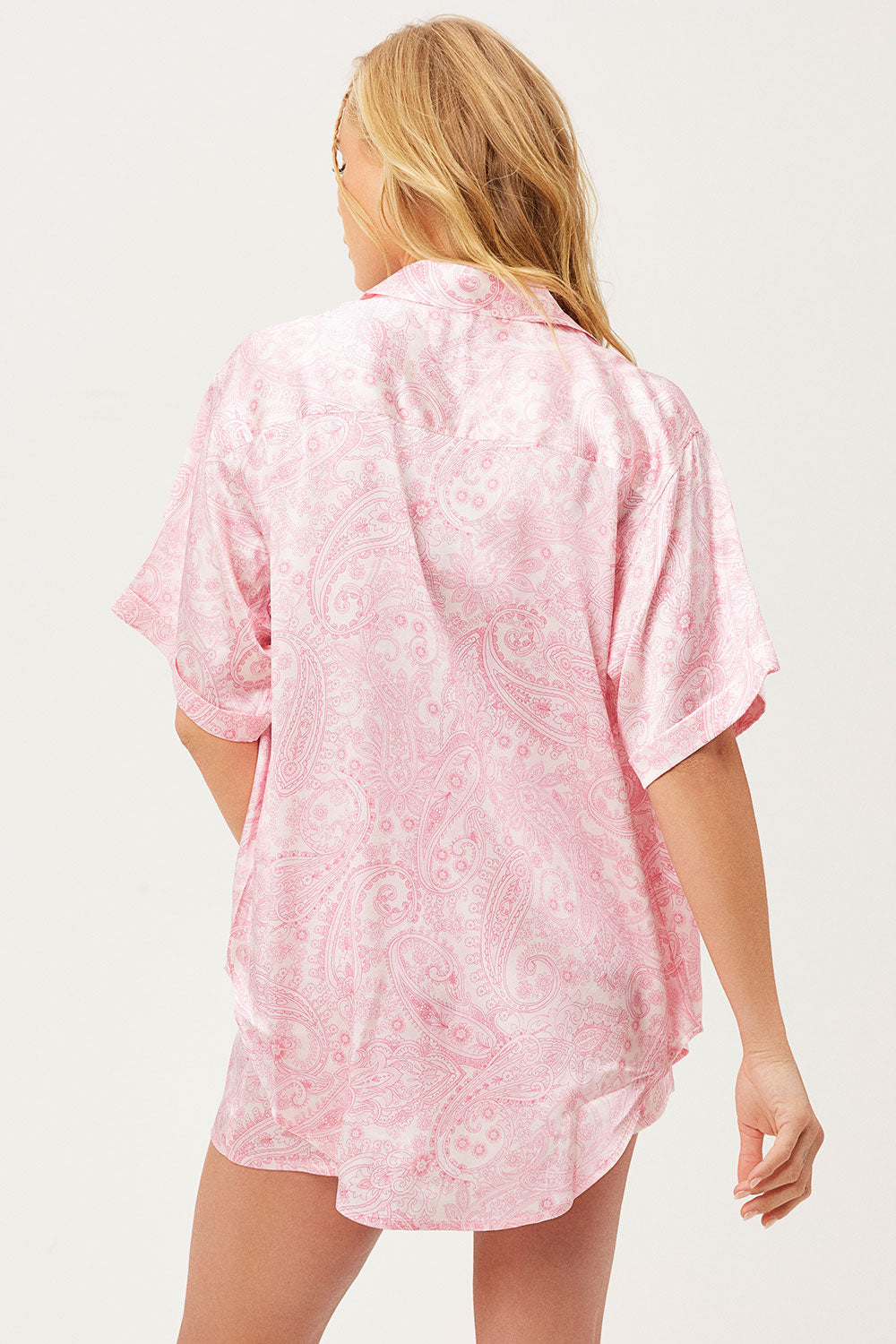 Fifi Silk Button Up Shirt - Pink Paisley