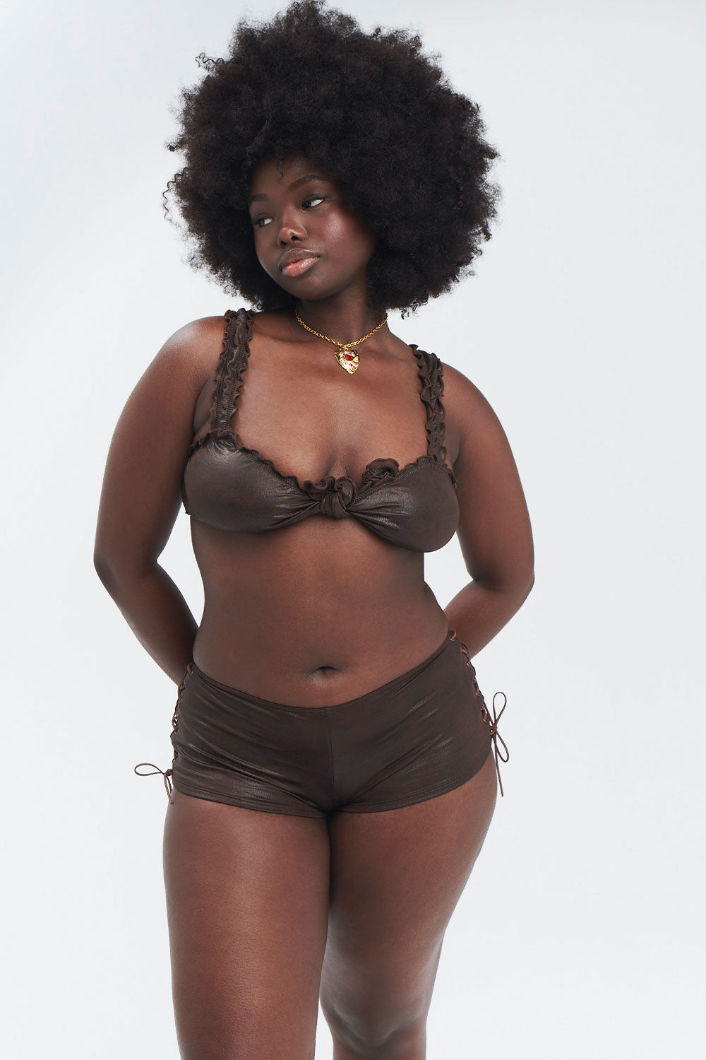 Genevieve Leather Look Full Coverage Boy Short - Cocoa