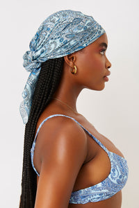 heidi blue paisley silk head scarf