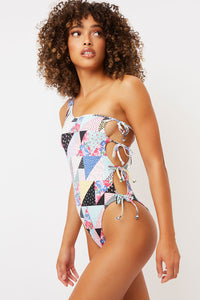 honey patchwork one shoulder cheeky one piece