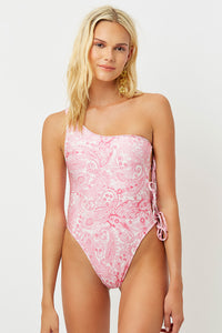 honey pink paisley shine one shoulder cheeky one piece