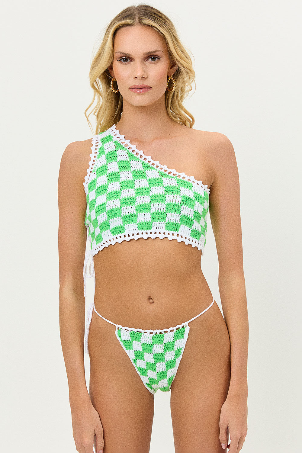 Ingrid Crochet Bikini Bottom - Jade Checker