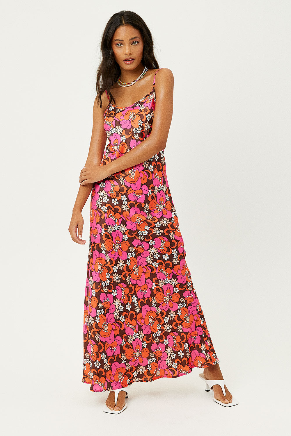 Isabel Satin Floral Dress - Tropics