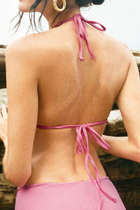 Ivy Ribbed Triangle Bikini Top Flamingo