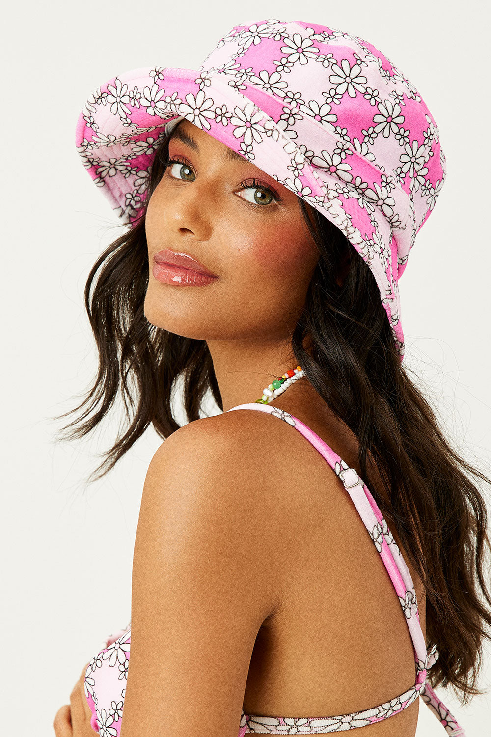 Jax Terry Floral Bucket Hat  Pink Daisy