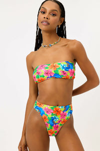 Jean Floral Bandeau Bikini Top Neon Surfer