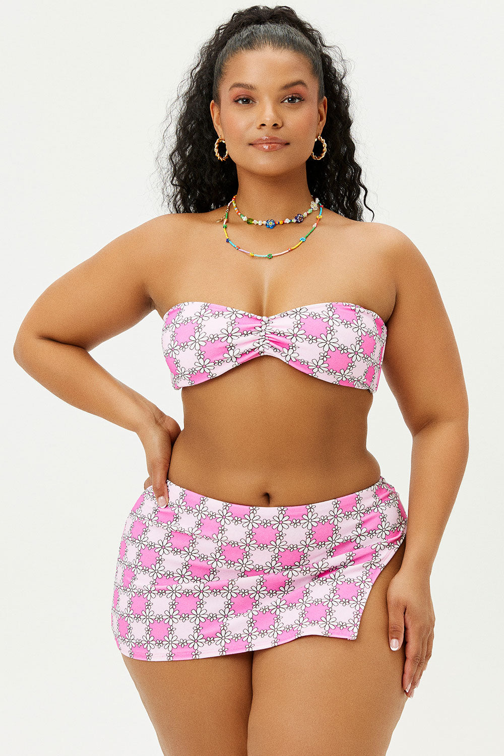 Jeanette Terry Strapless Bikini Top - Pink Daisy