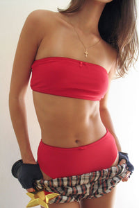 Jenna Ribbed High Waist Bikini Bottom Crimson
