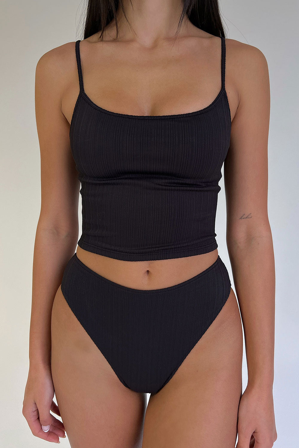 Jenna Plissé High Waist Bikini Bottom  Black