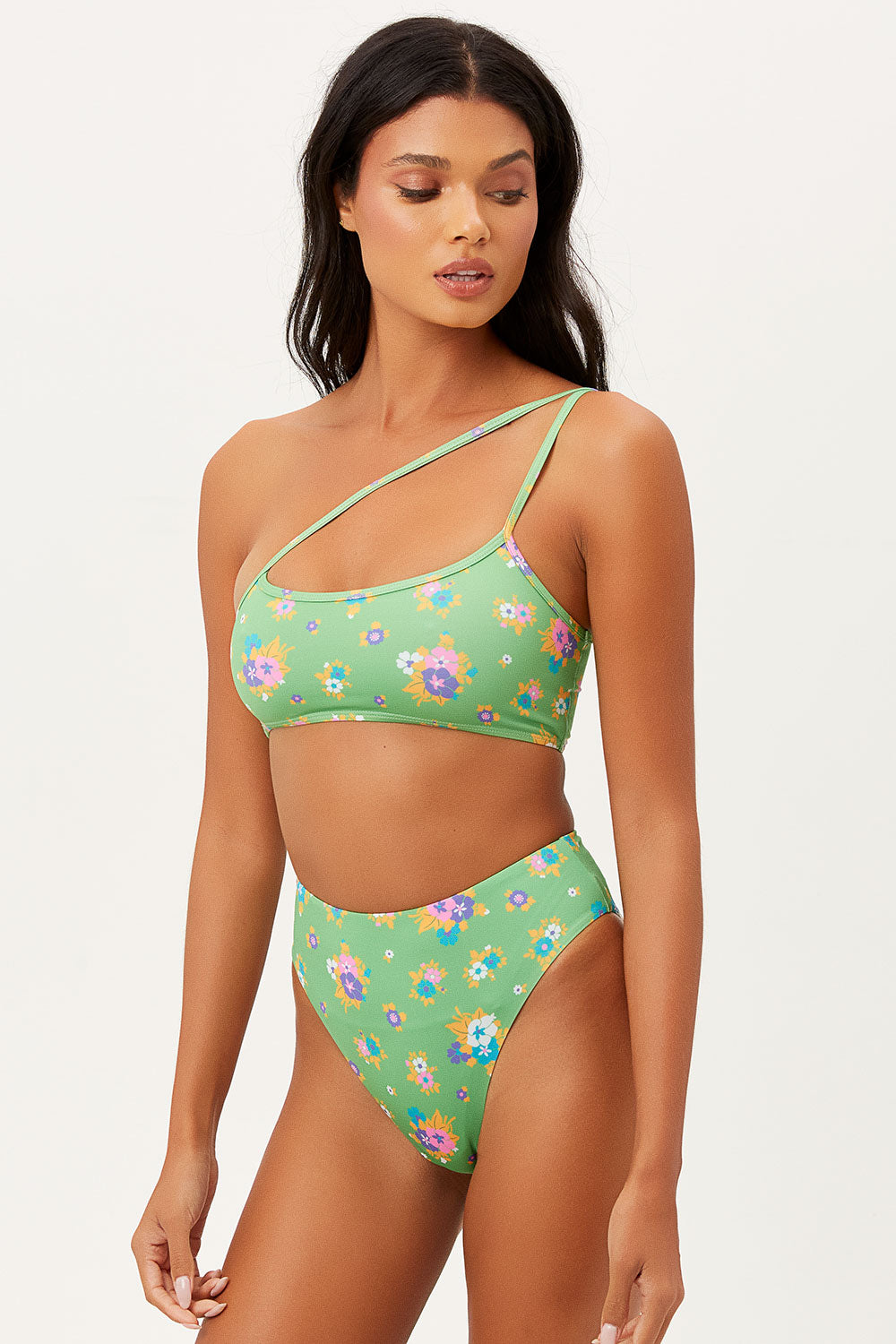 Jenna High Waist High Cut Bikini Bottom  Meadow