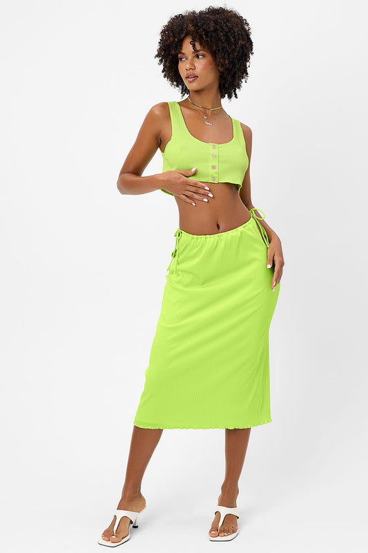 Product--Jenny Plissé Midi Skirt Kiwi