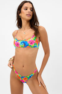 Katy Floral Thong Bikini Bottom Neon Surfer