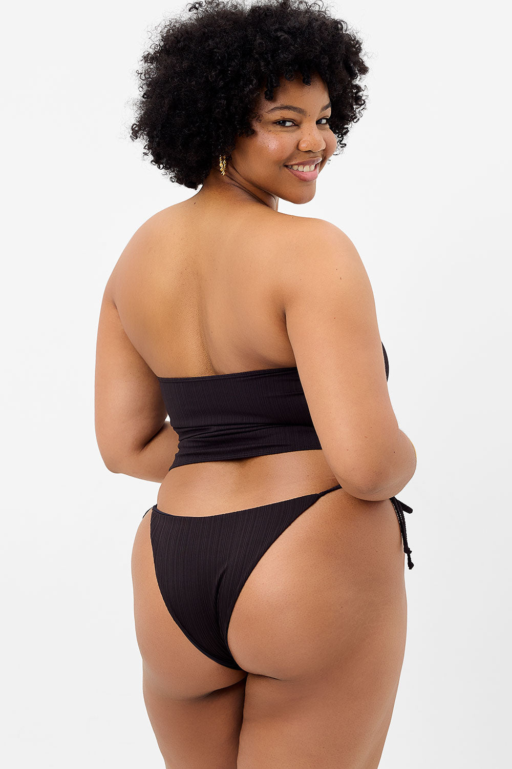 Keira Plissé Cheeky Bikini Bottom - Black