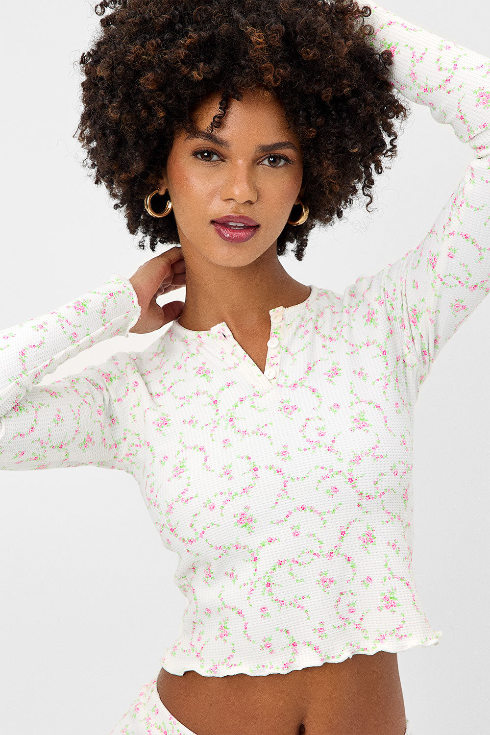 Lake Waffle Long Sleeve Top  Day Lily