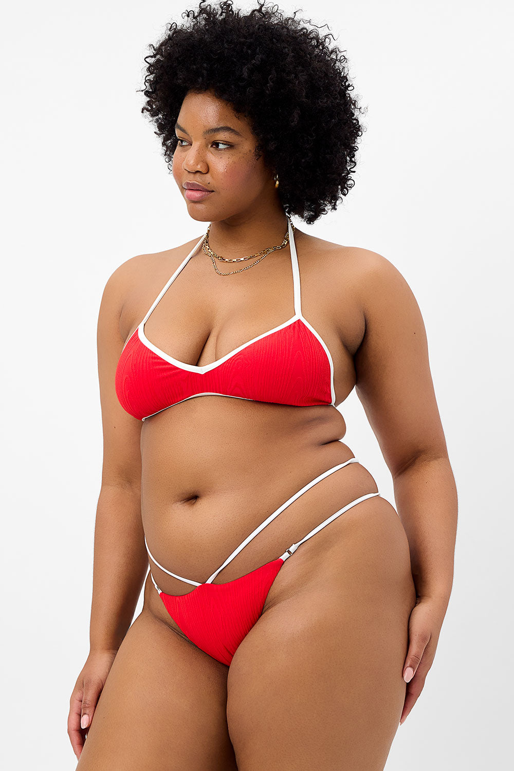 Layla Textured String Bikini Bottom  Flame