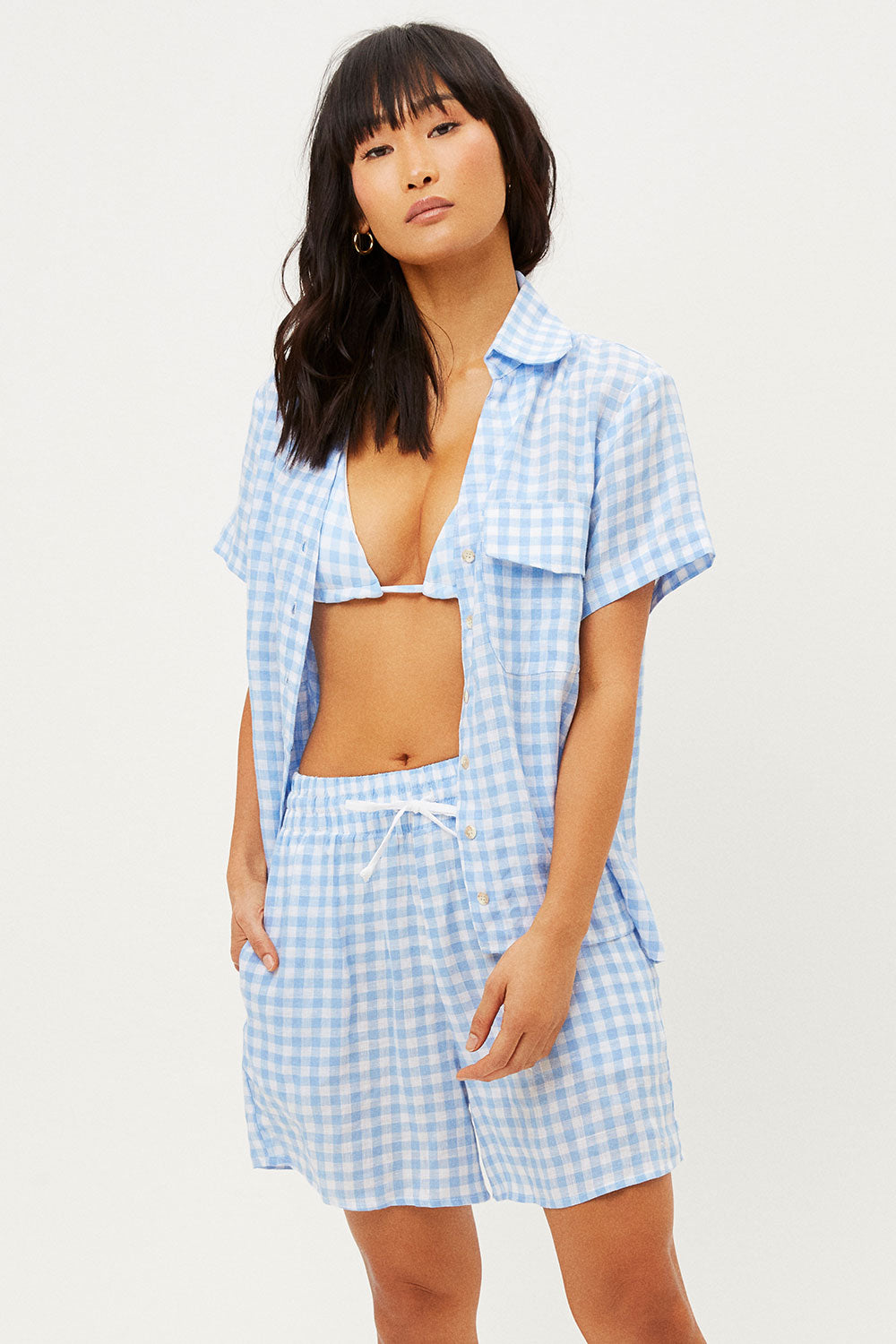 Lou Button Up Top - Bluebell