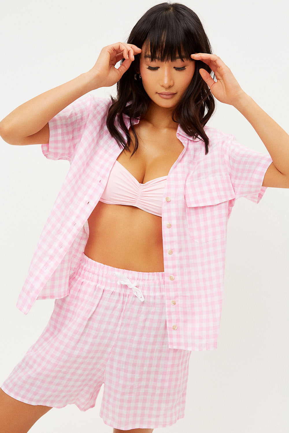 Lou Button Up Top - Pink Picnic